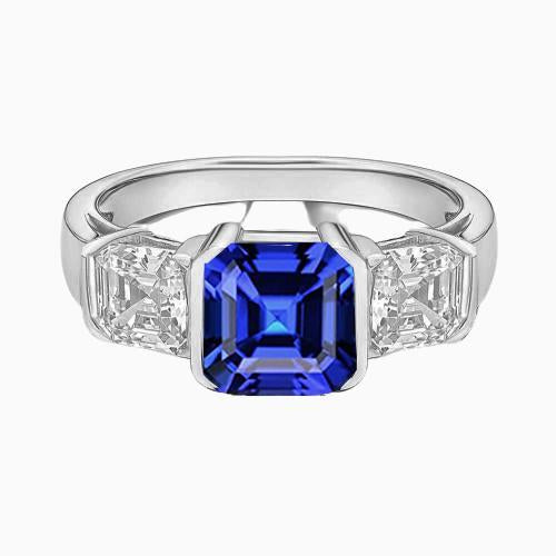 Anello di fidanzamento con 3 pietre di diamanti Asscher Sri Lankan Zaffiro 2 carati - harrychadent.it