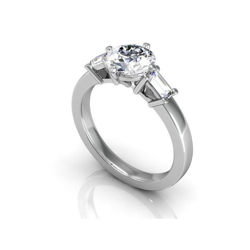 Anello di fidanzamento con 3 pietre in oro rotondo e taglio baguette, 2,50 ct di diamanti - harrychadent.it