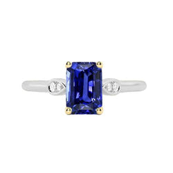 Anello di fidanzamento con 5 pietre di zaffiro blu smeraldo con diamanti 2,25 carati