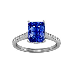 Anello di fidanzamento con accenti di diamanti rotondi in zaffiro radiante da 2 carati