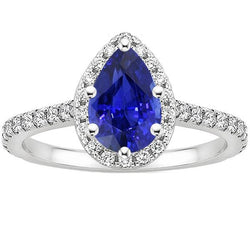 Anello di fidanzamento con alone blu zaffiro accenti in oro bianco 5.50 carati