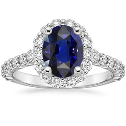 Anello di fidanzamento con alone blu zaffiro ovale e diamanti rotondi 5.50 carati