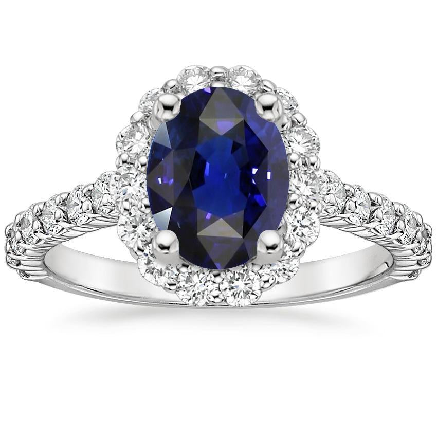 Anello di fidanzamento con alone blu zaffiro ovale e diamanti rotondi 5.50 carati - harrychadent.it