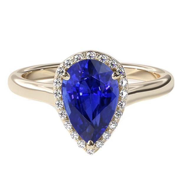 Anello di fidanzamento con alone blu zaffiro taglio pera e diamanti 4 carati - harrychadent.it
