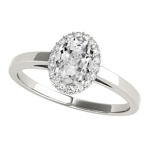 Anello di fidanzamento con alone in oro bianco ovale con diamante a taglio vecchio miniera 4 carati - harrychadent.it