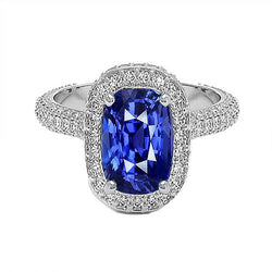 Anello di fidanzamento con alone ovale zaffiro dello Sri Lanka e diamante 9 carati Nuovo
