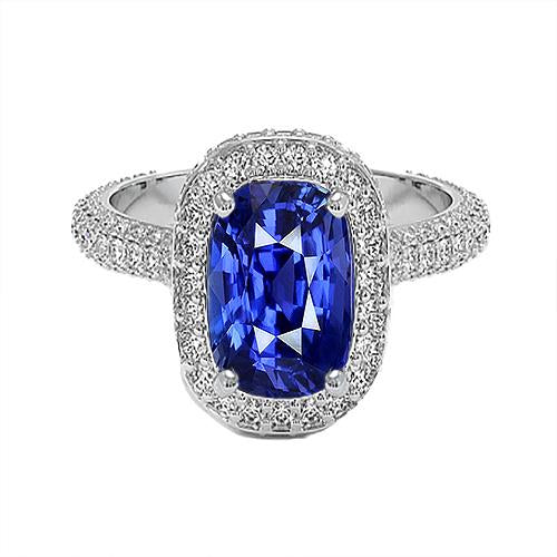 Anello di fidanzamento con alone ovale zaffiro dello Sri Lanka e diamante 9 carati Nuovo - harrychadent.it