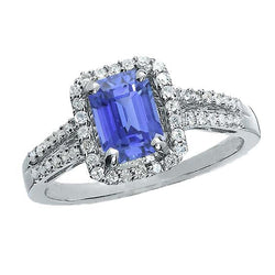 Anello di fidanzamento con alone smeraldo zaffiro blu 4 carati doppio gambo