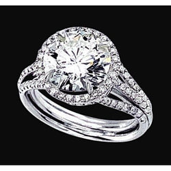 Anello di fidanzamento con anello di fidanzamento a 3 file con diamante rotondo. oro bianco 14K 2.90 carati