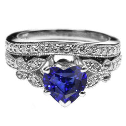 Anello di fidanzamento con cuore blu zaffiro set farfalla stile 4 carati