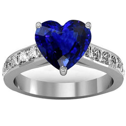 Anello di fidanzamento con cuore in zaffiro blu gioielli con pietre preziose Oro 4.50 carati