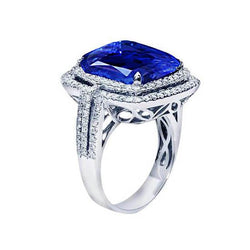 Anello di fidanzamento con cuscino in zaffiro blu di Ceylon e diamante rotondo da 4,50 ct