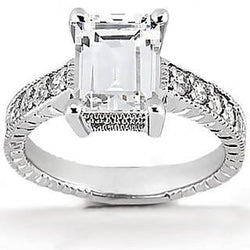 Anello di fidanzamento con diamante 1.50 ct. Stile vintage oro bianco 14K