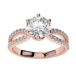 Anello di fidanzamento con diamante 3.30 carati con gambo diviso in oro rosa 14K