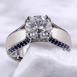 Anello Di Fidanzamento Con Diamante 3.50 Carati Gioielli Con Accenti Di Zaffiro Blu
