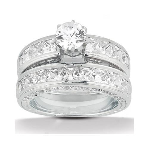 Anello di fidanzamento con diamante 4.76 carati Princess e taglio rotondo WG 14K - harrychadent.it