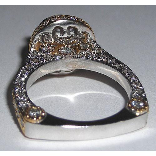 Anello di fidanzamento con diamante Fantasy Hidden Halo 3,50 carati gambo gioielli bicolore
