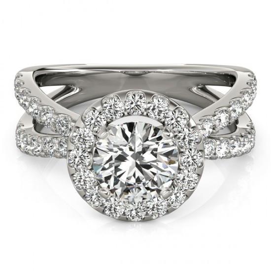 Anello di fidanzamento con diamante Halo 2.5 carati con gambo diviso in oro bianco 14K - harrychadent.it
