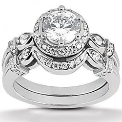 Anello di fidanzamento con diamante Halo Band Set 1.45 carati Oro bianco 14K