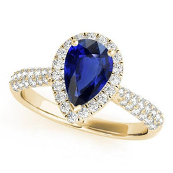 Anello di fidanzamento con diamante Halo Blue Zaffiro oro giallo 5 carati