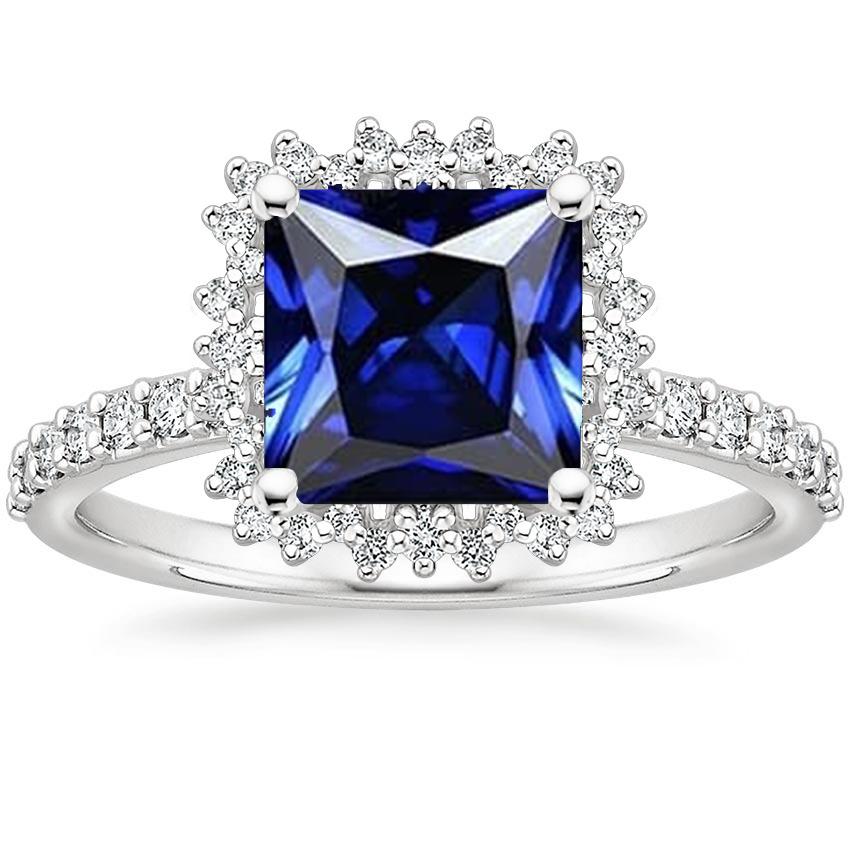 Anello di fidanzamento con diamante Halo Ceylon Sapphire Sunburst Style 6.25 carati - harrychadent.it