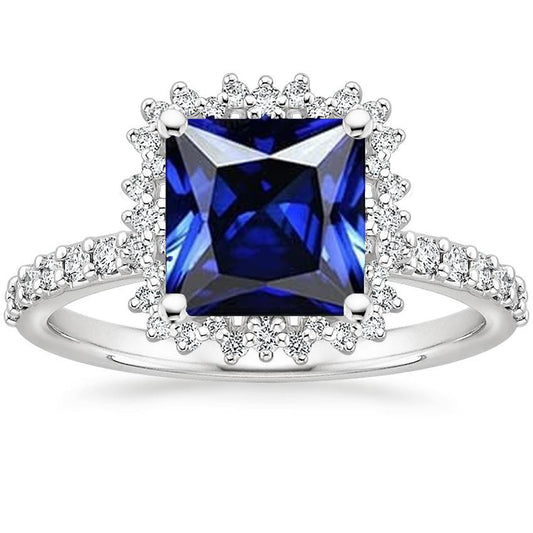 Anello di fidanzamento con diamante Halo Ceylon Sapphire Sunburst Style 6.25 carati - harrychadent.it