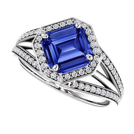 Anello di fidanzamento con diamante Halo Emerald Zaffiro gambo diviso 4.50 carati - harrychadent.it