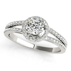 Anello di fidanzamento con diamante Halo Gioielli con gambo diviso 1.35 carati WG 14K