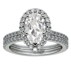 Anello di fidanzamento con diamante Halo Pear Old Miner Set 5.75 carati Pave Set