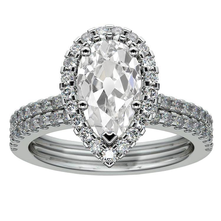 Anello di fidanzamento con diamante Halo Pear Old Miner Set 5.75 carati Pave Set - harrychadent.it