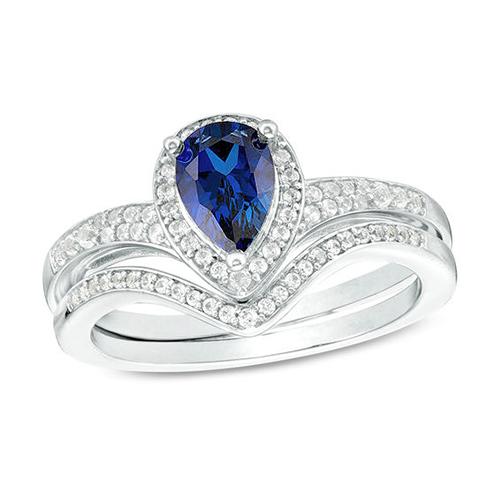 Anello di fidanzamento con diamante Halo Set zaffiro blu taglio a pera Nuovo 4 carati - harrychadent.it