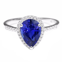Anello di fidanzamento con diamante Halo Zaffiro di Ceylon 3.75 carati con accenti