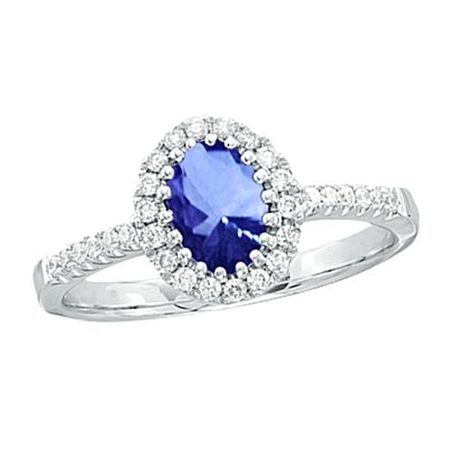 Anello di fidanzamento con diamante Halo con zaffiro dello Sri Lanka da 4,60 ct - harrychadent.it