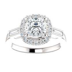 Anello di fidanzamento con diamante Halo da 1,40 carati 3 pietre Oro bianco 14K