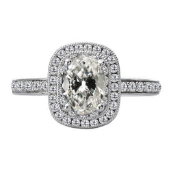 Anello di fidanzamento con diamante Halo ovale vecchio minatore 8 carati stile vintage