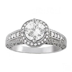 Anello di fidanzamento con diamante Halo stile vintage 1.50 carati oro bianco 14K