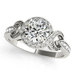Anello di fidanzamento con diamante Halo. gambo intrecciato. 1.35 carati. oro bianco 14K