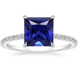 Anello di fidanzamento con diamante Princess Blue Sapphire accentato 5.50 carati