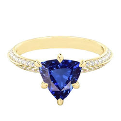 Anello di fidanzamento con diamante a 6 punte Trilioni di zaffiro di Ceylon 2.50 carati