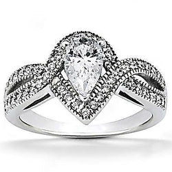 Anello di fidanzamento con diamante a pera 1.25 carati con gambo intrecciato accento WG 14K