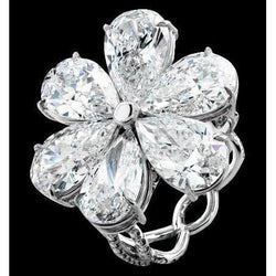 Anello di fidanzamento con diamante a pera Anello a forma di fiore in oro bianco 5 carati Nuovo