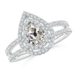 Anello di fidanzamento con diamante a pera Halo 2.50 carati con gambo spezzato vecchio taglio