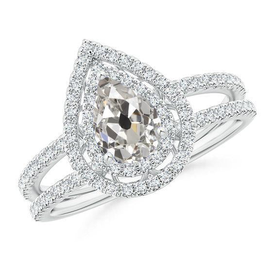 Anello di fidanzamento con diamante a pera Halo 2.50 carati con gambo spezzato vecchio taglio - harrychadent.it