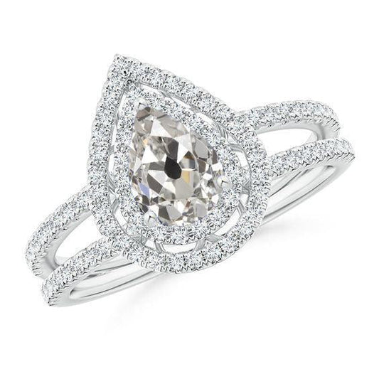 Anello di fidanzamento con diamante a pera Halo 2.50 carati con gambo spezzato vecchio taglio - harrychadent.it