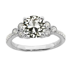 Anello di fidanzamento con diamante a taglio antico rotondo in oro 14K, 3,50 carati
