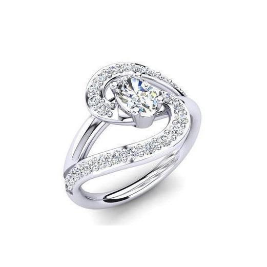 Anello di fidanzamento con diamante a taglio ovale e rotondo gambo ritorto 2 carati WG 14K - harrychadent.it