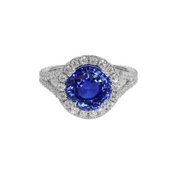 Anello di fidanzamento con diamante aureola blu zaffiro da donna 10 carati