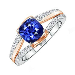 Anello di fidanzamento con diamante bicolore con cuscino zaffiro blu 2.50 carati
