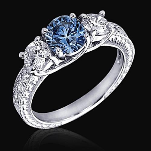 Anello di fidanzamento con diamante blu da 1.60 carati in oro bianco 14K - harrychadent.it