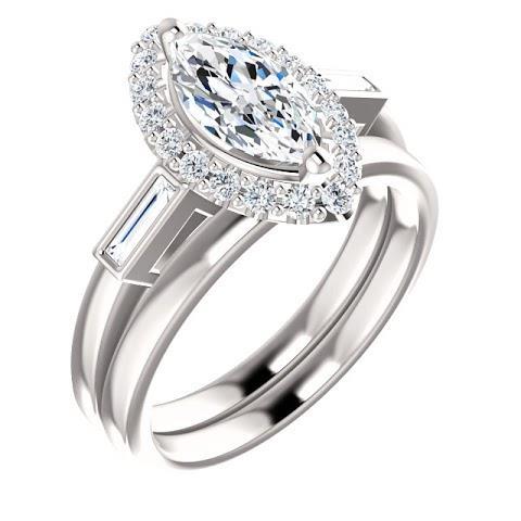 Anello di fidanzamento con diamante centrale e baguette a forma di marquise da 1,30 carati - harrychadent.it